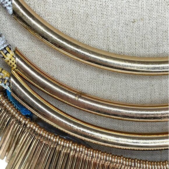Vintage Multi Strand Gold Fringe and Beaded Statement Necklace - Picture 5 of 9